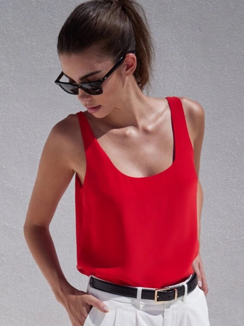 AYR Red Silk Sleeveless Scoop Neck Tank Top Size XL